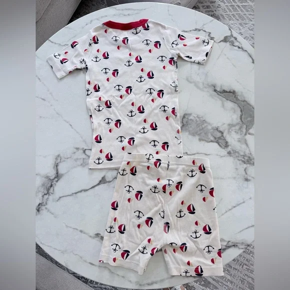 Hanna Anderson Kids Sailboat Anchor Pajama Set - Cream with Navy & Red - Picture 4 of 5